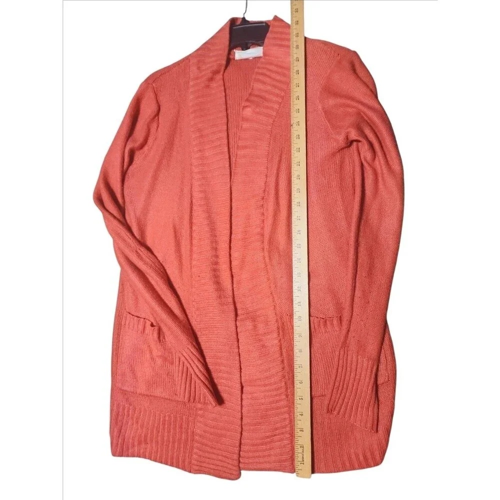 Ambiance Women’s Open Front Cardigan Sweater Size L Orange-Red Knit Long Sleeve - Picture 3 of 6